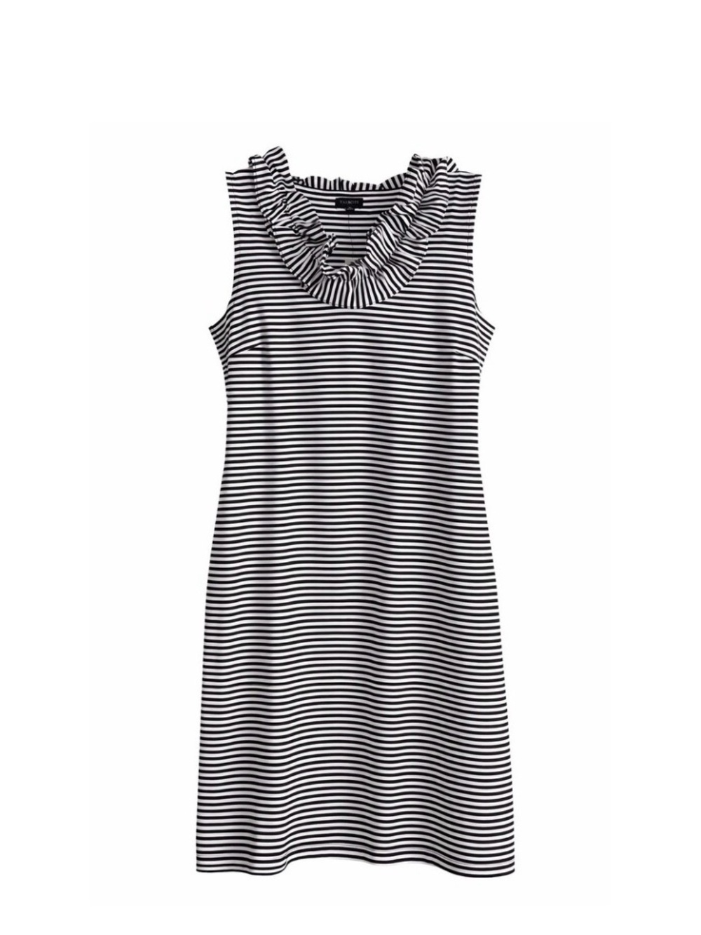 Talbots Black and White Stripe Ruffle Neck Sleeveless Dress